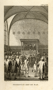 39547 Afbeelding van een promotie met de kap in het auditorium theologicum (tegenwoordig aula van de ...